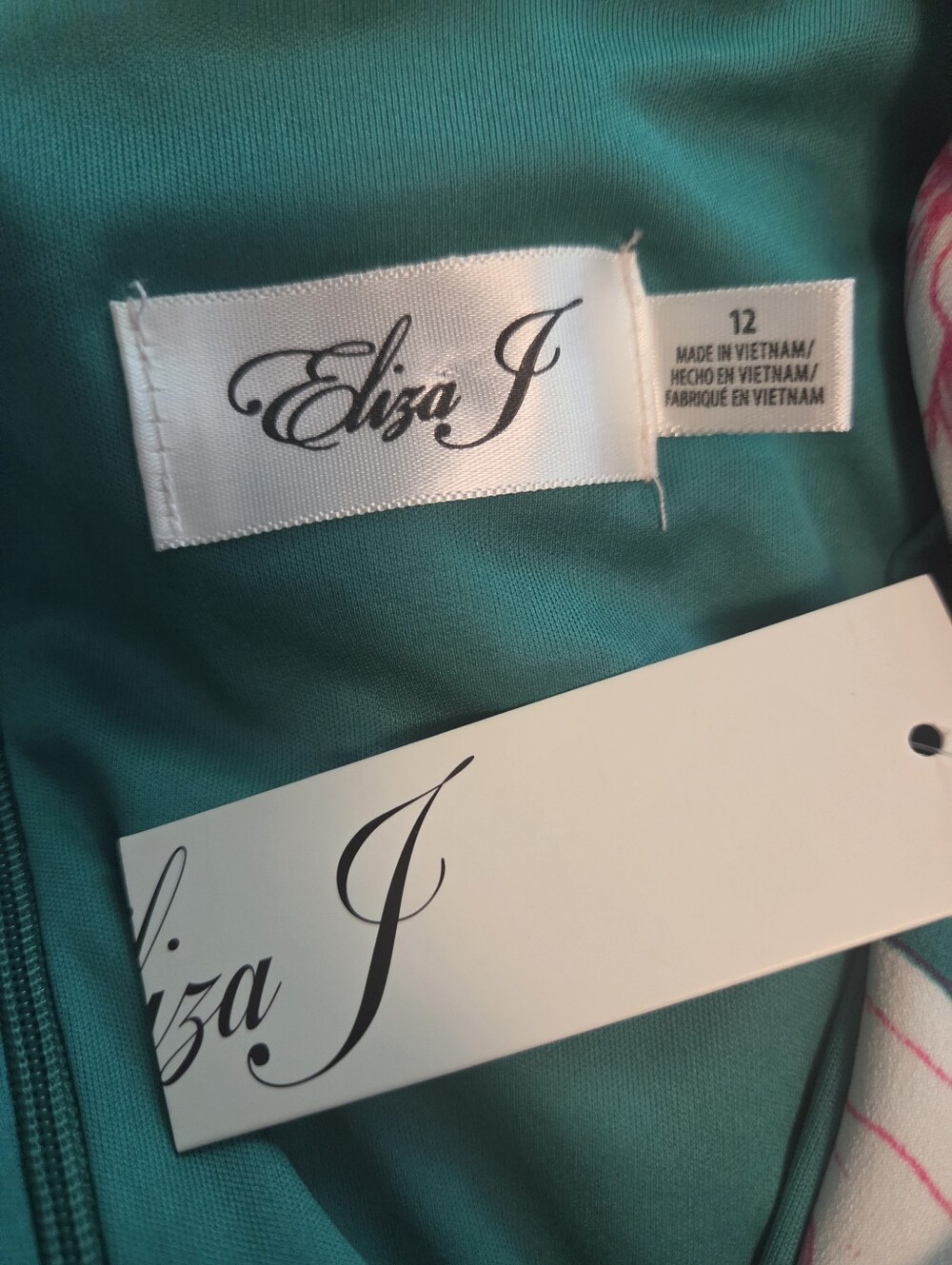 Eliza J Emerald Green Pink Dress Sleeveless Floral Print Fit & Flare Size 12 NEW - Picture 13 of 13